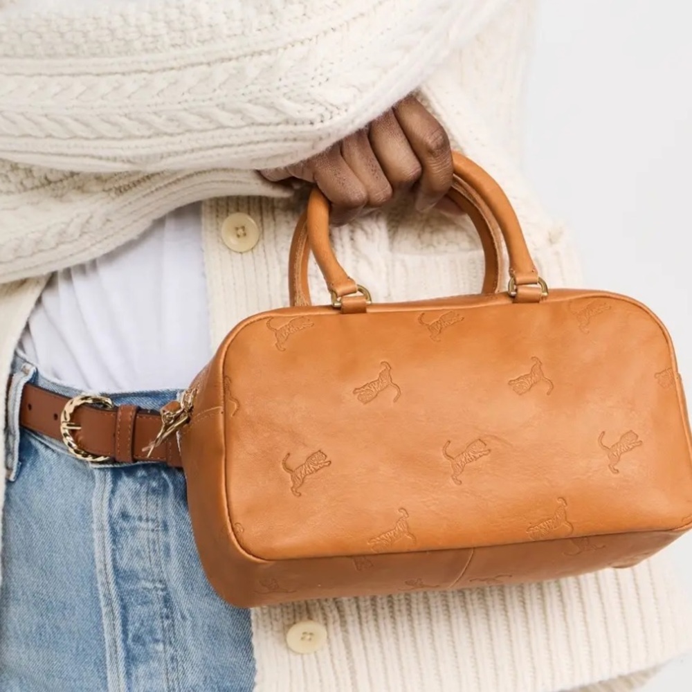 Clare V Tan Leather Tiger Embossed Satchel